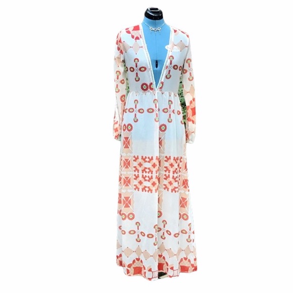 Hany Agdiao Dresses & Skirts - Vintage Boho Sheer Dress Geometric